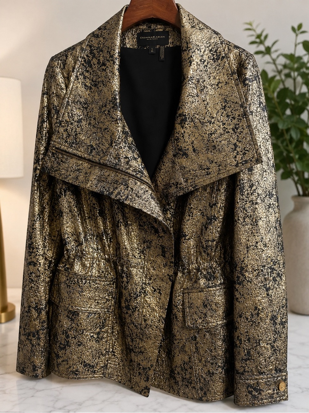 Donna Karan Gold and Black Metallic Draped Blazer